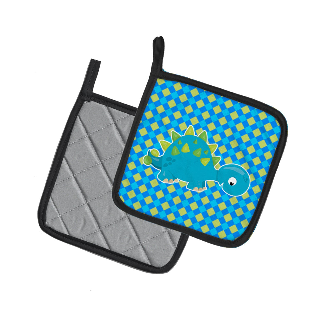 Stegosaurus Dinosaur Pot Holder Set of 2 Heat Resistant Quilted Hot Pads 7.5 x 7.5 Inch, Insulated Kitchen Trivets for Cooking & Baking