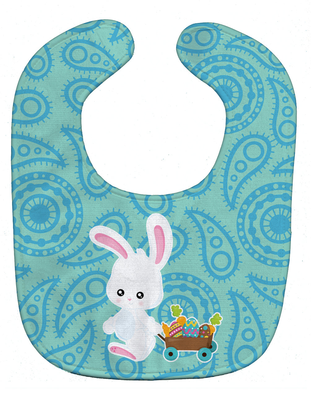 Easter Rabbit Paisley Blue Baby Bib Easy-Clean Baby Bib Baby Feeding Accessory Baby Mealtime Essential, 10 x 13, Multicolor