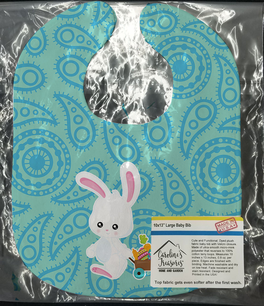 Easter Rabbit Paisley Blue Baby Bib Easy-Clean Baby Bib Baby Feeding Accessory Baby Mealtime Essential, 10 x 13, Multicolor
