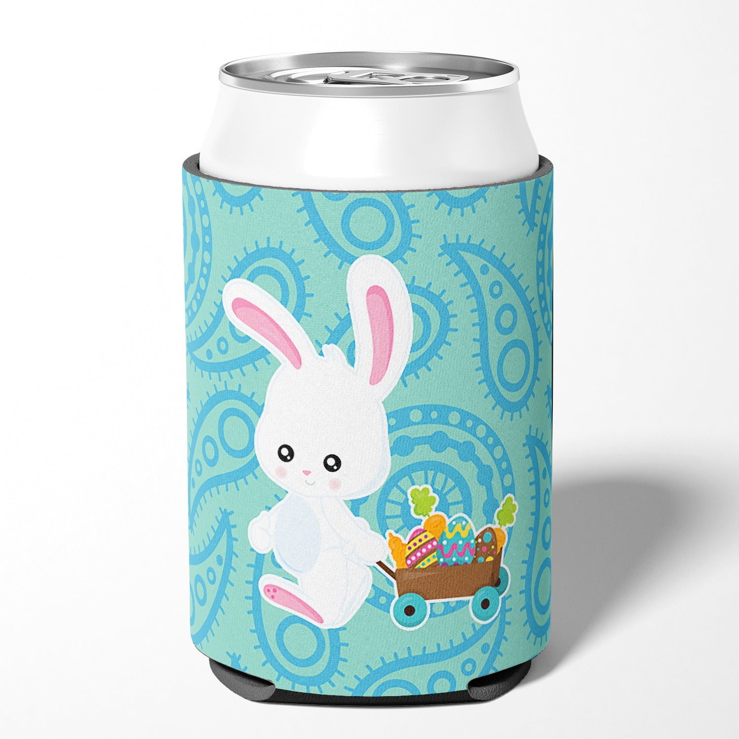 Easter Rabbit Paisley Blue Can or Bottle Hugger Cooler Sleeve for Standard 12 oz Cans, Insulated Foam Beer & Soda Can Hugger Reusable