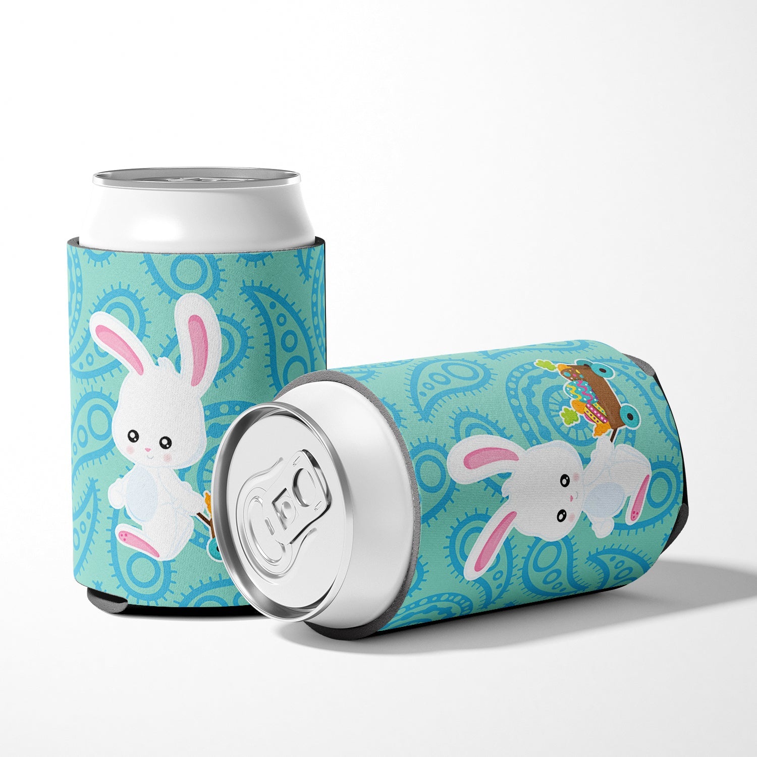 Easter Rabbit Paisley Blue Can or Bottle Hugger Cooler Sleeve for Standard 12 oz Cans, Insulated Foam Beer & Soda Can Hugger Reusable