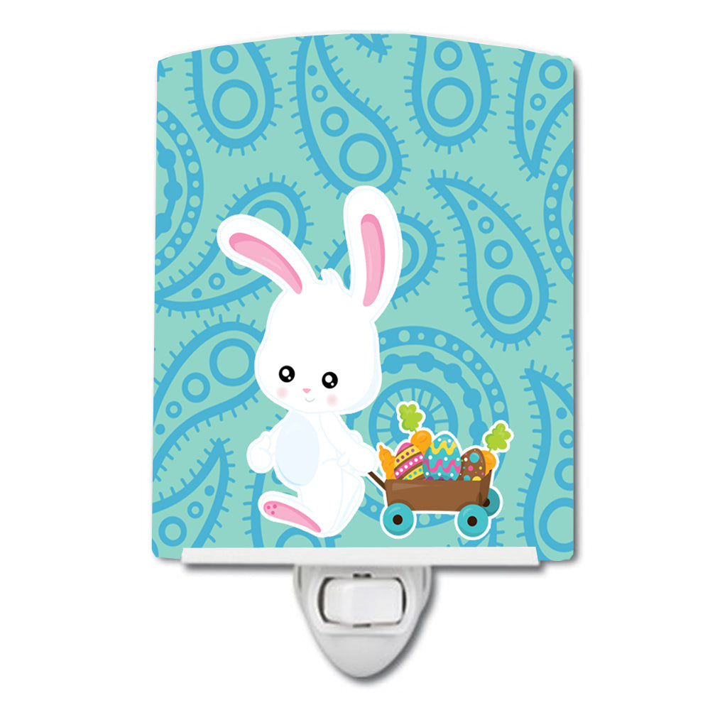 Easter Rabbit Paisley Blue Ceramic Night Light Compact, UL-Certified, Ideal for Bedroom, Bathroom, Nursery, Hallway, Kitchen, 6x4x3, Multicolor