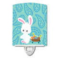 Easter Rabbit Paisley Blue Ceramic Night Light Compact, UL-Certified, Ideal for Bedroom, Bathroom, Nursery, Hallway, Kitchen, 6x4x3, Multicolor