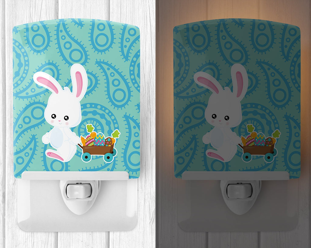 Easter Rabbit Paisley Blue Ceramic Night Light Compact, UL-Certified, Ideal for Bedroom, Bathroom, Nursery, Hallway, Kitchen, 6x4x3, Multicolor