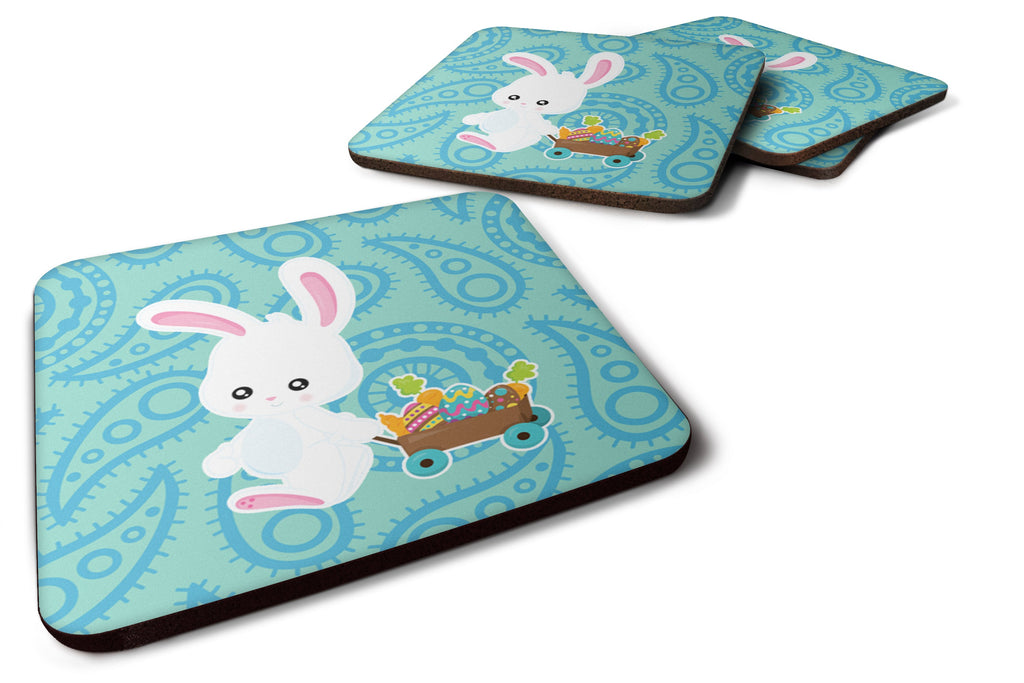 Easter Rabbit Paisley Blue Foam Coasters Set of 4 Cup Coasters for Indoor Outdoor, Tabletop Protection, Anti Slip, Mouse pad Material