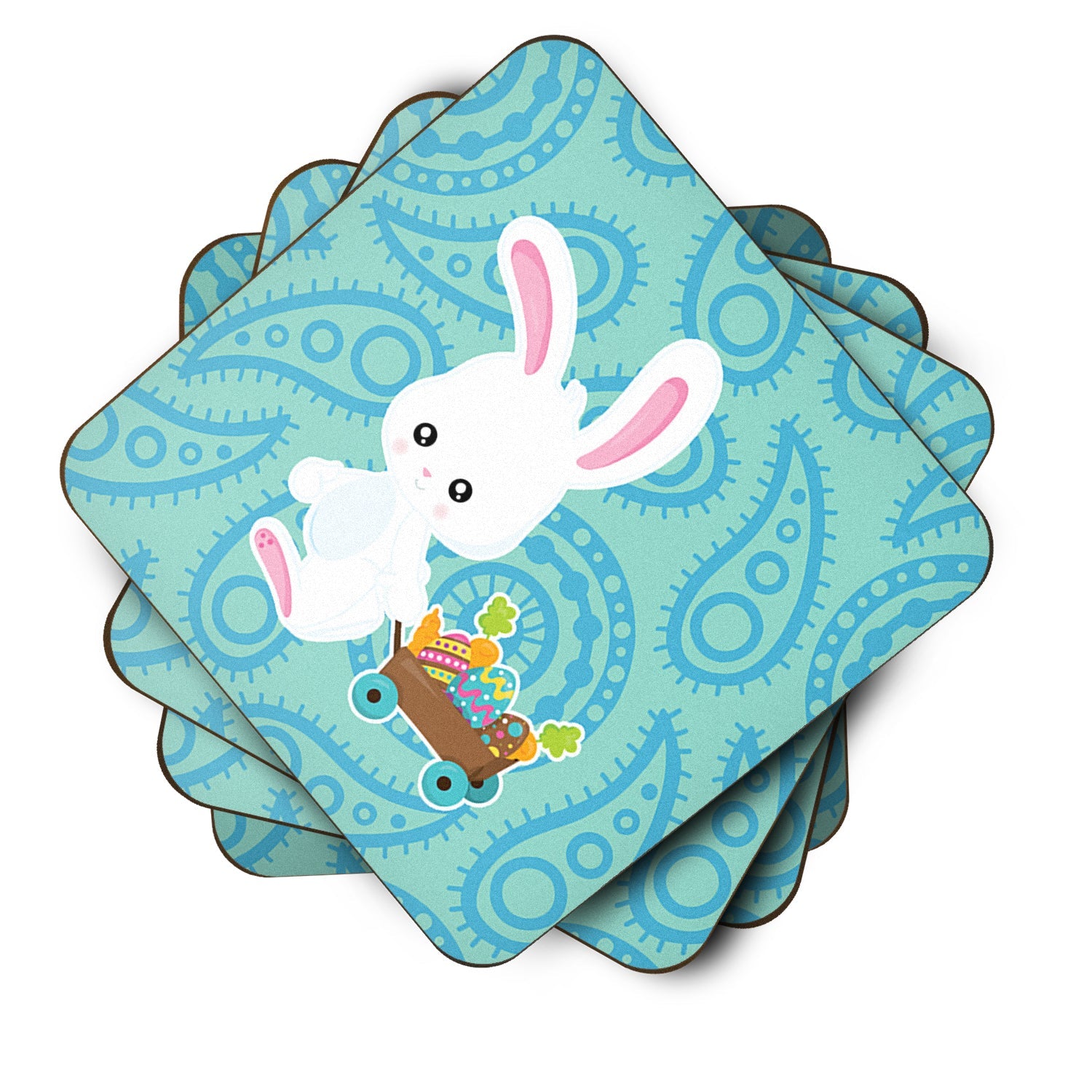 Easter Rabbit Paisley Blue Foam Coasters Set of 4 Cup Coasters for Indoor Outdoor, Tabletop Protection, Anti Slip, Mouse pad Material