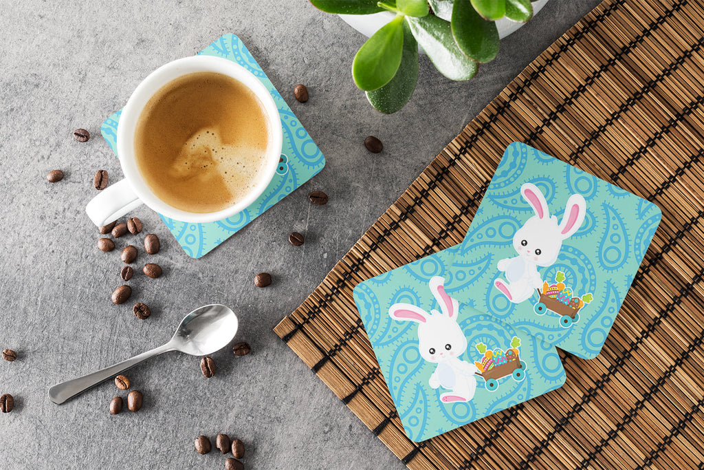 Easter Rabbit Paisley Blue Foam Coasters Set of 4 Cup Coasters for Indoor Outdoor, Tabletop Protection, Anti Slip, Mouse pad Material
