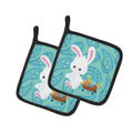 Easter Rabbit Paisley Blue Pot Holder Set of 2 Heat Resistant Quilted Hot Pads 7.5 x 7.5 Inch, Insulated Kitchen Trivets for Cooking & Baking