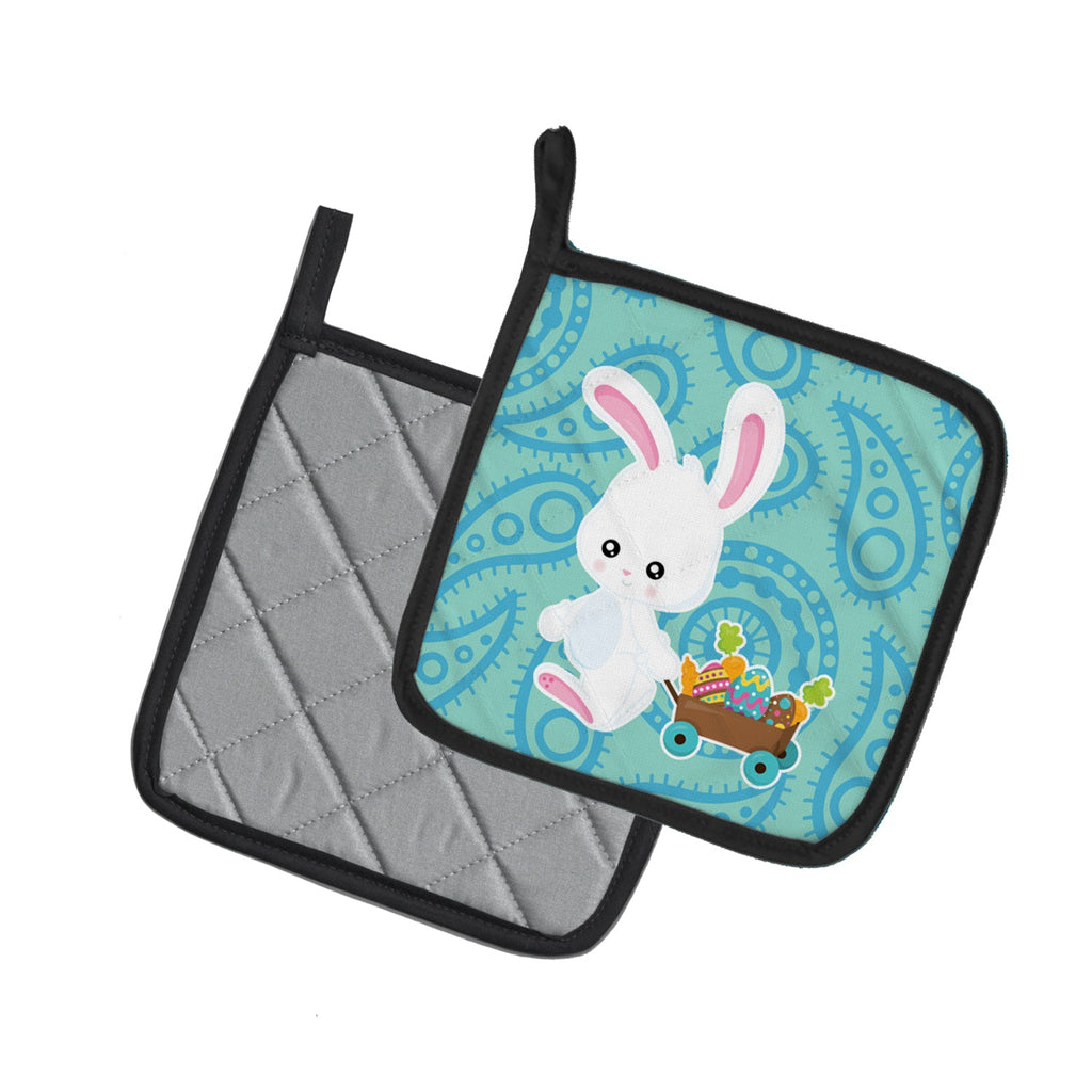 Easter Rabbit Paisley Blue Pot Holder Set of 2 Heat Resistant Quilted Hot Pads 7.5 x 7.5 Inch, Insulated Kitchen Trivets for Cooking & Baking