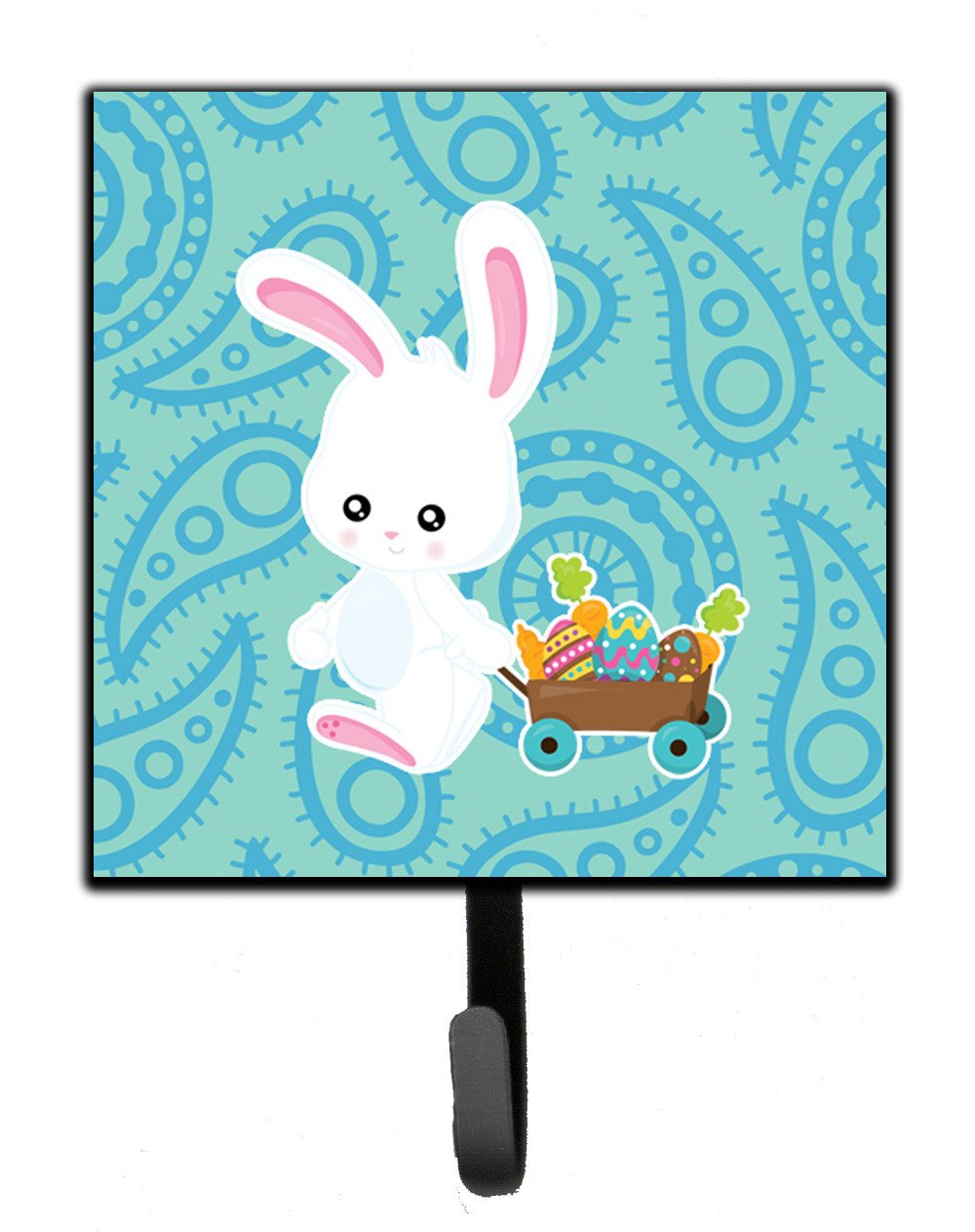 Easter Rabbit Paisley Blue Leash or Key Holder Wall Hooks, Key Hooks Holder, Coat Rack Wall Mount, Coat Hooks, Hooks for Hanging Keys, Towels, Aprons, Leashes