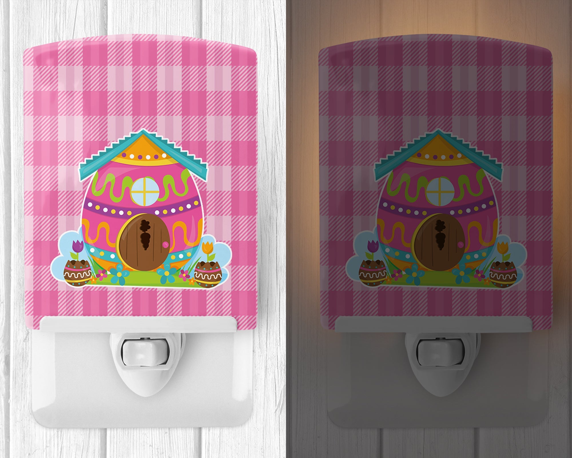 Easter Rabbit's House Ceramic Night Light Compact, UL-Certified, Ideal for Bedroom, Bathroom, Nursery, Hallway, Kitchen, 6x4x3, Multicolor