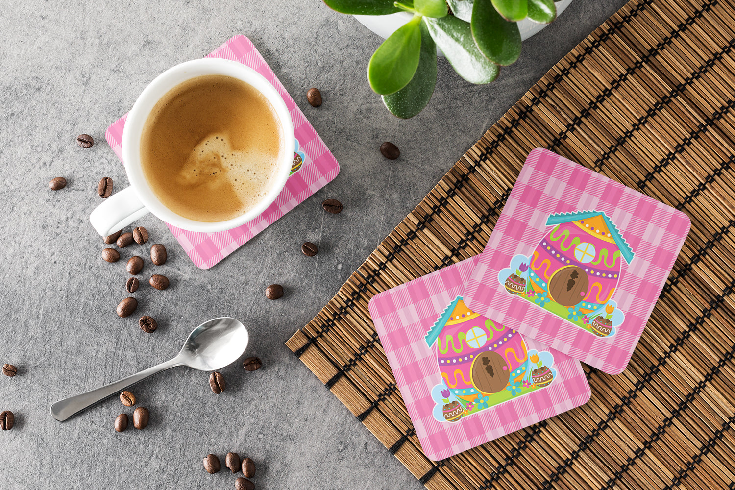Easter Rabbit's House Foam Coasters Set of 4 Cup Coasters for Indoor Outdoor, Tabletop Protection, Anti Slip, Mouse pad Material