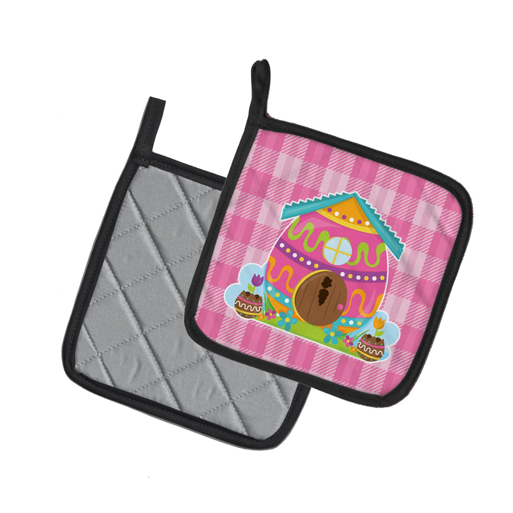 Easter Rabbit's House Pot Holder Set of 2 Heat Resistant Quilted Hot Pads 7.5 x 7.5 Inch, Insulated Kitchen Trivets for Cooking & Baking