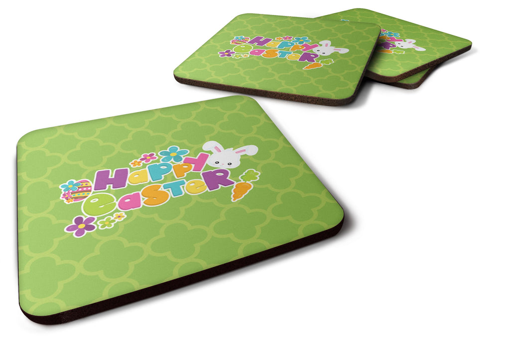 Happy Easter Green Quatrafoil Foam Coasters Set of 4 Cup Coasters for Indoor Outdoor, Tabletop Protection, Anti Slip, Mouse pad Material