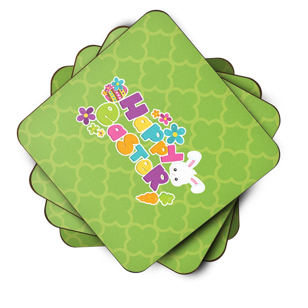 Happy Easter Green Quatrafoil Foam Coasters Set of 4 Cup Coasters for Indoor Outdoor, Tabletop Protection, Anti Slip, Mouse pad Material