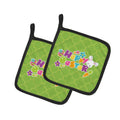 Happy Easter Green Quatrafoil Pot Holder Set of 2 Heat Resistant Quilted Hot Pads 7.5 x 7.5 Inch, Insulated Kitchen Trivets for Cooking & Baking