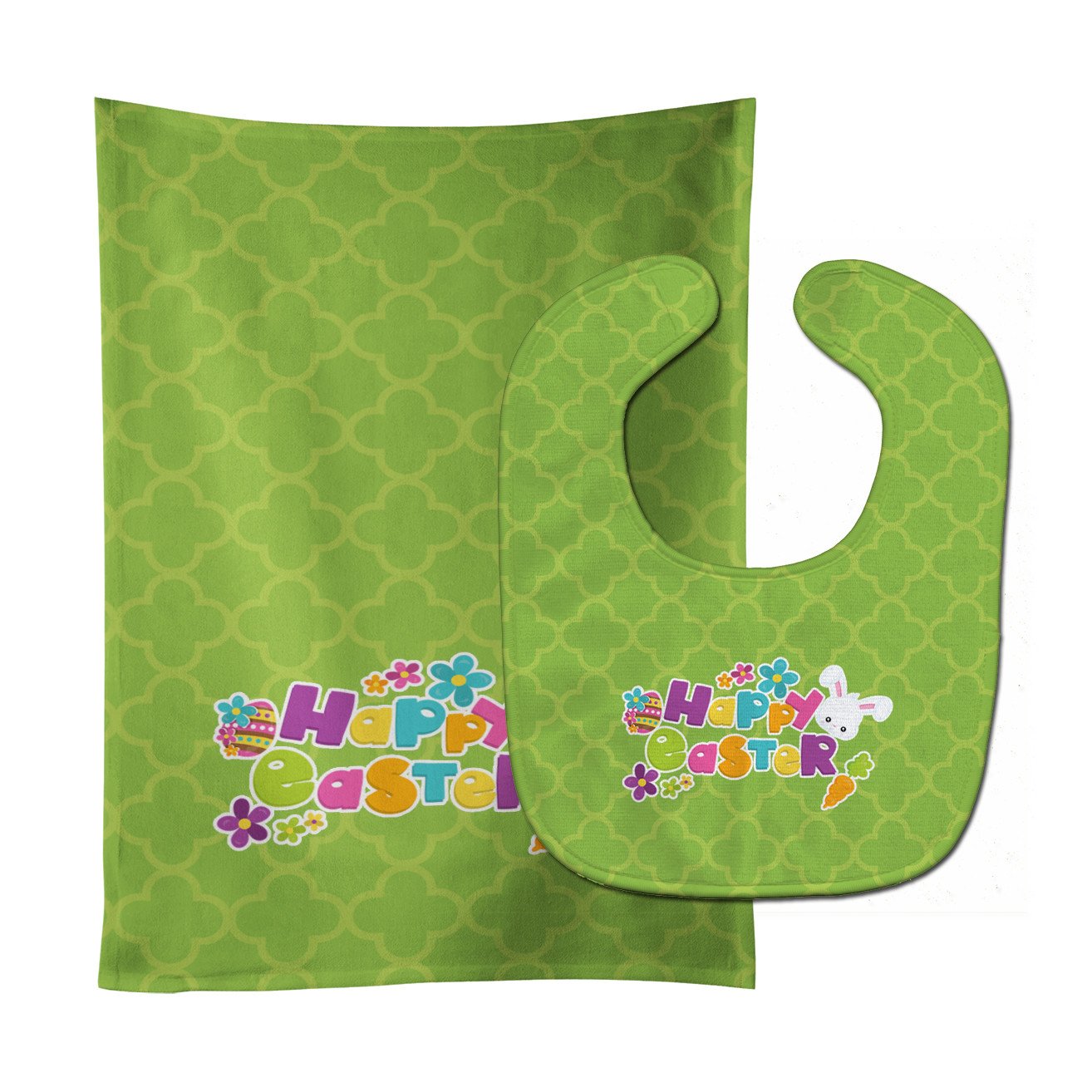 Happy Easter Green Quatrafoil Baby Bib & Burp Cloth Easy-Clean Baby Bib Baby Feeding Accessory Baby Mealtime Essential