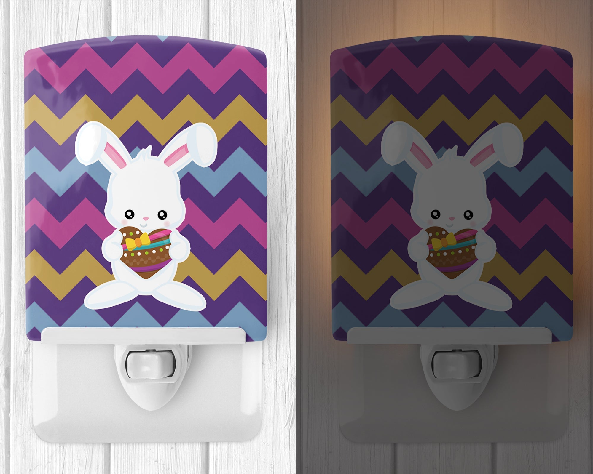 Easter Rabbit with Chocolate Heart Ceramic Night Light Compact, UL-Certified, Ideal for Bedroom, Bathroom, Nursery, Hallway, Kitchen, 6x4x3, Multicolor