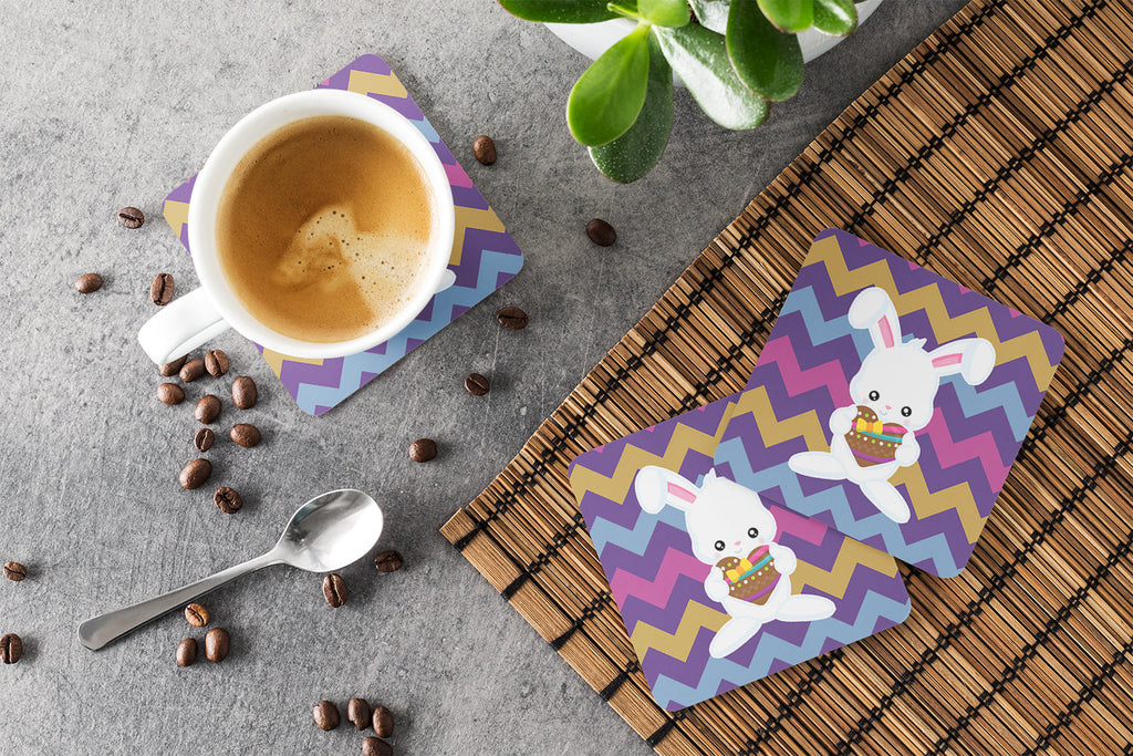 Easter Rabbit with Chocolate Heart Foam Coasters Set of 4 Cup Coasters for Indoor Outdoor, Tabletop Protection, Anti Slip, Mouse pad Material