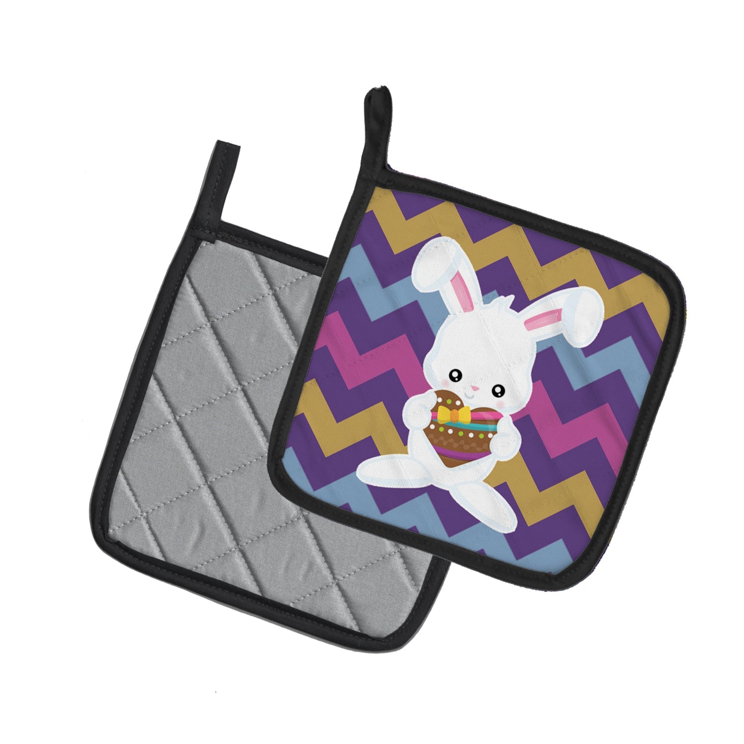 Easter Rabbit with Chocolate Heart Pot Holder Set of 2 Heat Resistant Quilted Hot Pads 7.5 x 7.5 Inch, Insulated Kitchen Trivets for Cooking & Baking