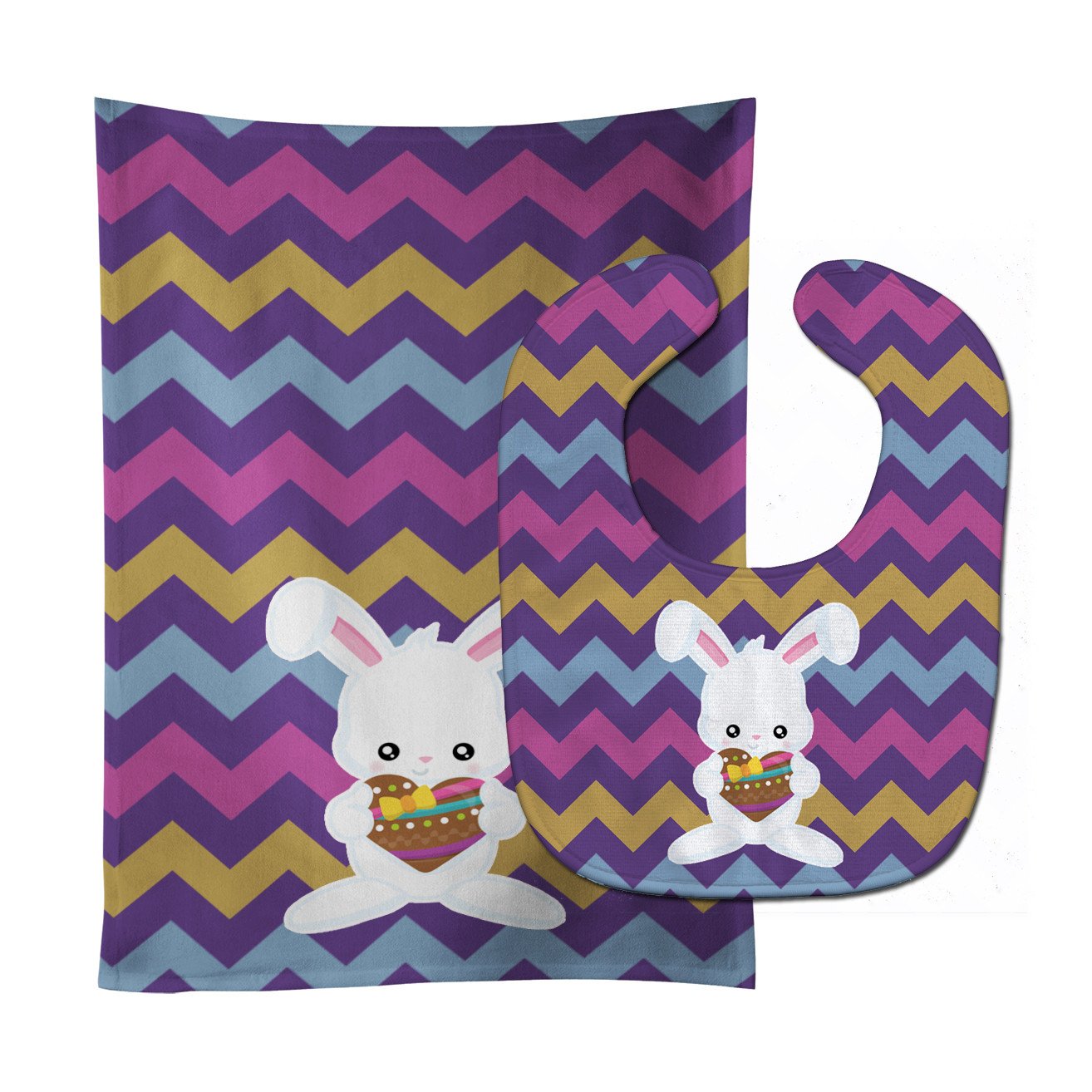 Easter Rabbit with Chocolate Heart Baby Bib & Burp Cloth Easy-Clean Baby Bib Baby Feeding Accessory Baby Mealtime Essential