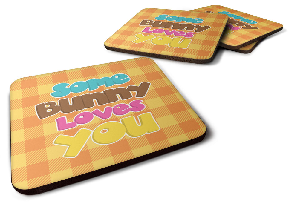 Easter Some Bunny Loves You Foam Coasters Set of 4 Cup Coasters for Indoor Outdoor, Tabletop Protection, Anti Slip, Mouse pad Material