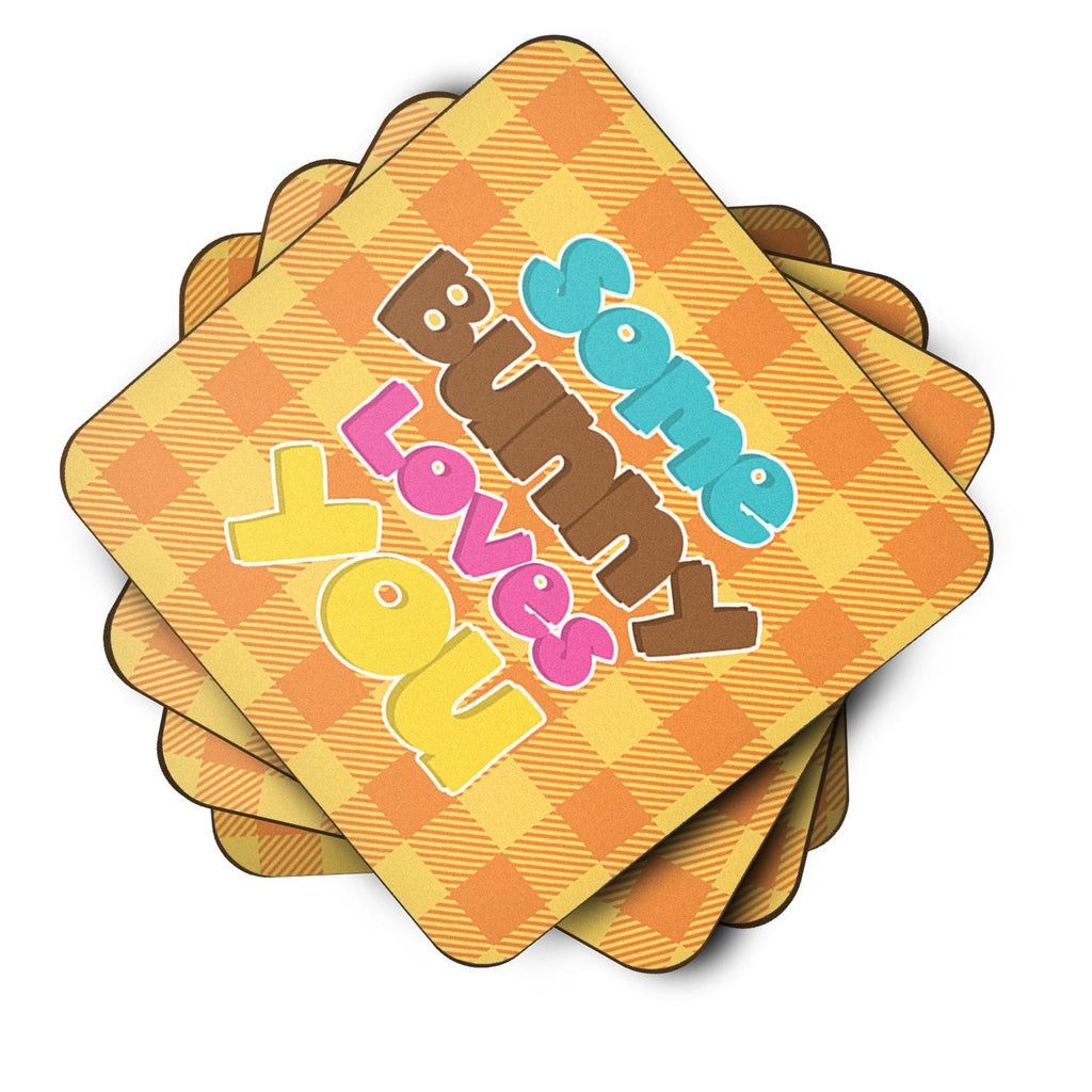 Easter Some Bunny Loves You Foam Coasters Set of 4 Cup Coasters for Indoor Outdoor, Tabletop Protection, Anti Slip, Mouse pad Material