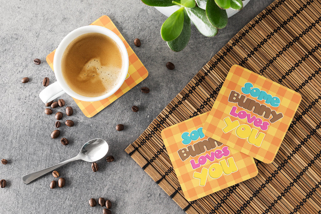 Easter Some Bunny Loves You Foam Coasters Set of 4 Cup Coasters for Indoor Outdoor, Tabletop Protection, Anti Slip, Mouse pad Material