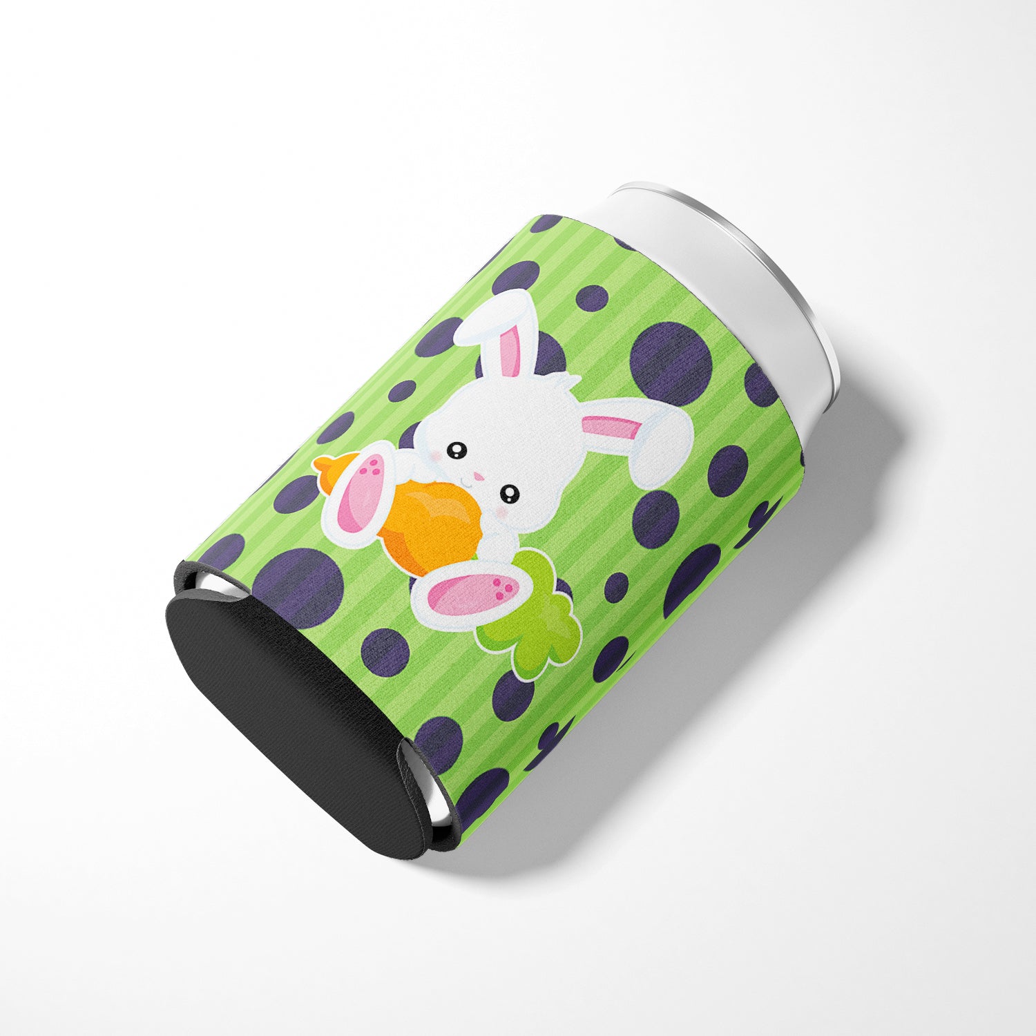 Easter Polkadot Rabbit Can or Bottle Hugger Cooler Sleeve for Standard 12 oz Cans, Insulated Foam Beer & Soda Can Hugger Reusable