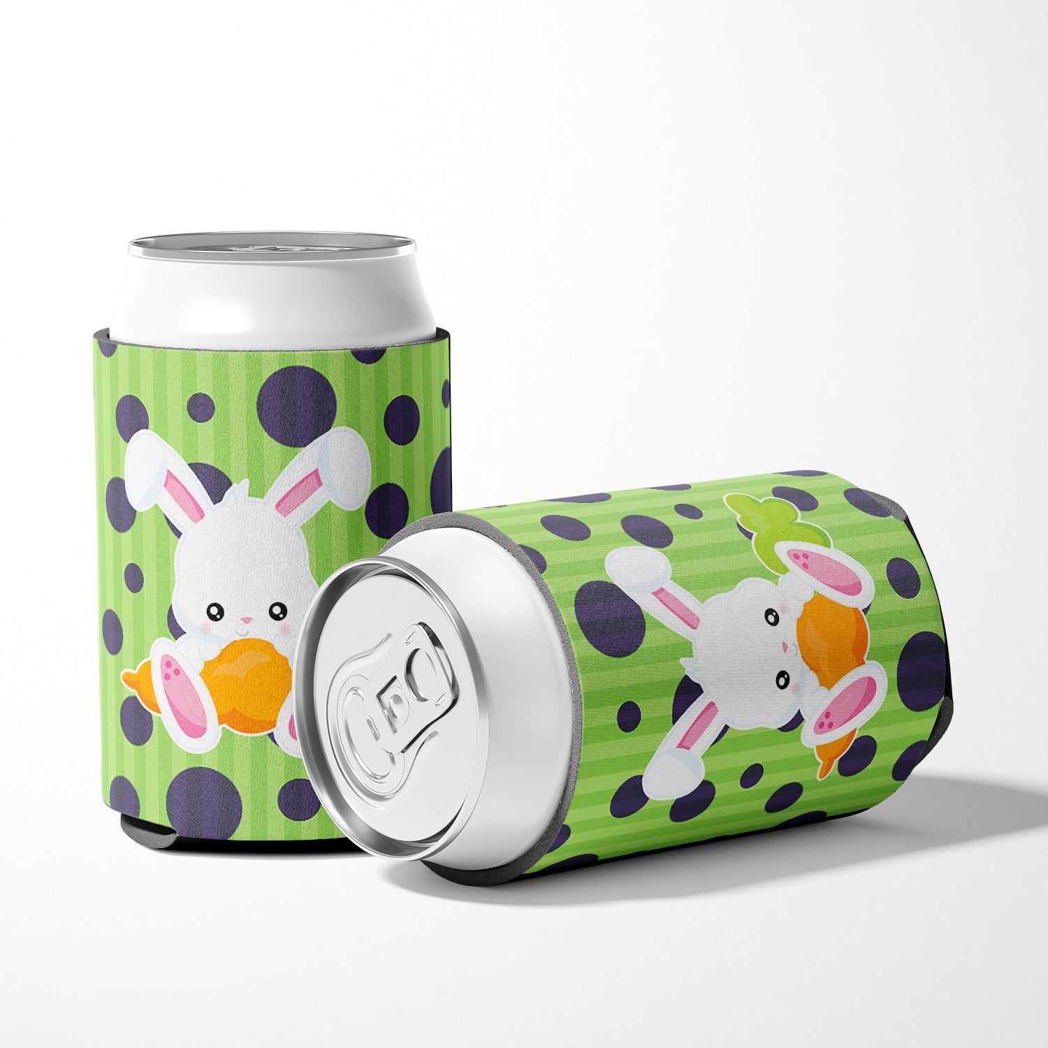 Easter Polkadot Rabbit Can or Bottle Hugger Cooler Sleeve for Standard 12 oz Cans, Insulated Foam Beer & Soda Can Hugger Reusable