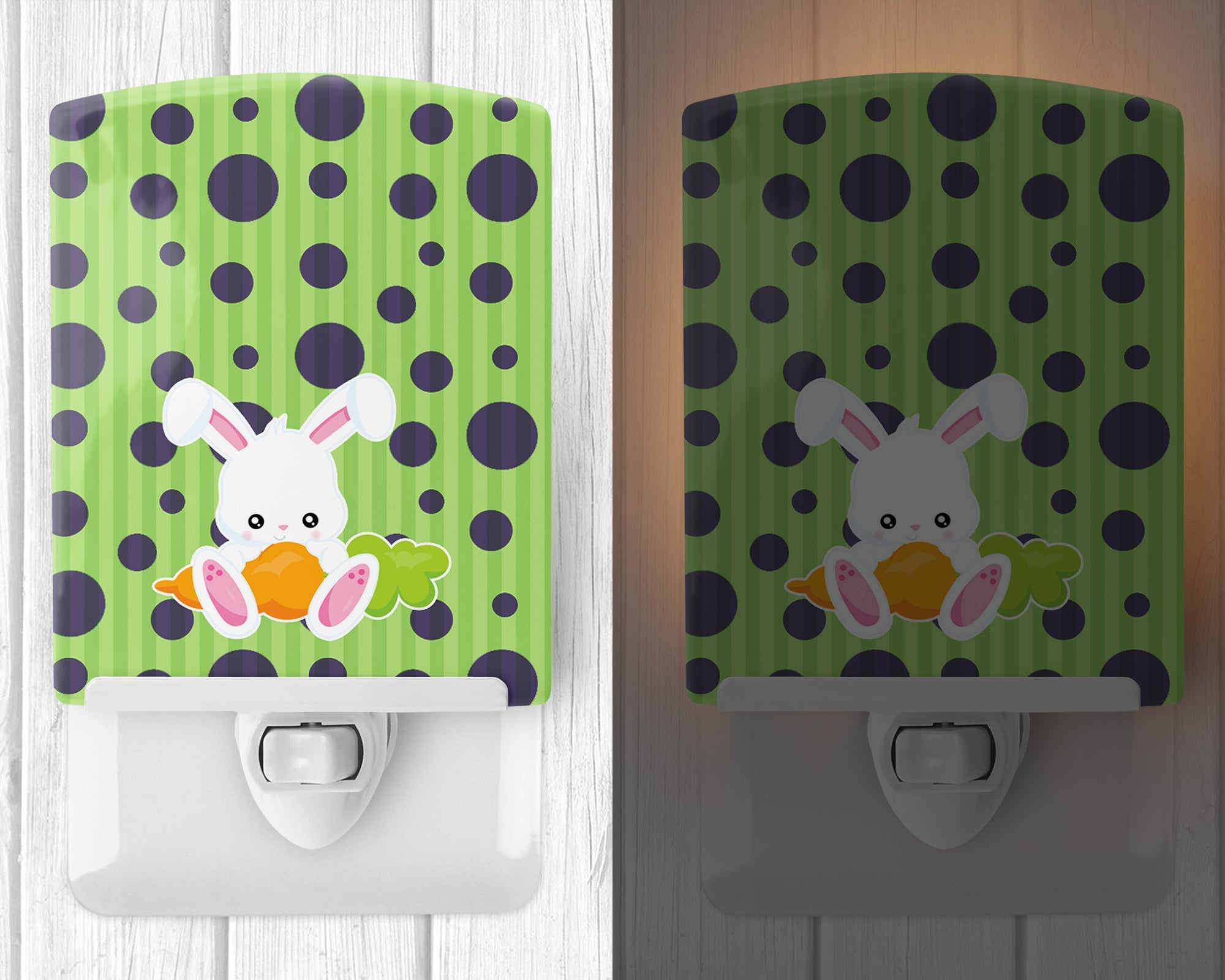 Easter Polkadot Rabbit Ceramic Night Light Compact, UL-Certified, Ideal for Bedroom, Bathroom, Nursery, Hallway, Kitchen, 6x4x3, Multicolor