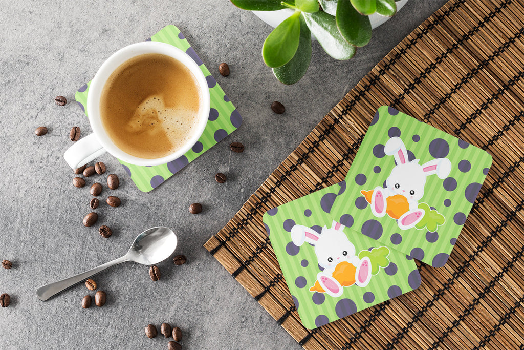 Easter Polkadot Rabbit Foam Coasters Set of 4 Cup Coasters for Indoor Outdoor, Tabletop Protection, Anti Slip, Mouse pad Material