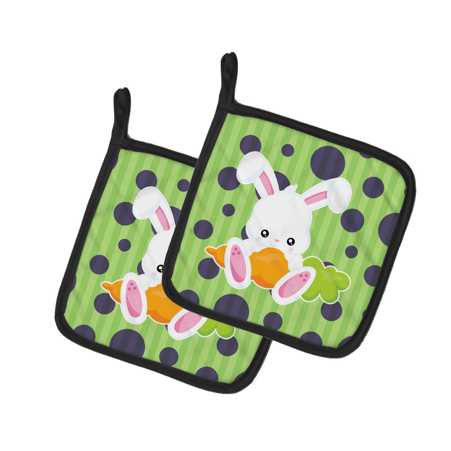 Easter Polkadot Rabbit Pot Holder Set of 2 Heat Resistant Quilted Hot Pads 7.5 x 7.5 Inch, Insulated Kitchen Trivets for Cooking & Baking