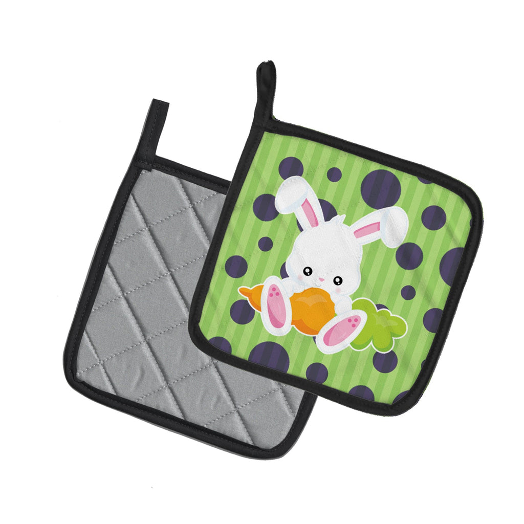 Easter Polkadot Rabbit Pot Holder Set of 2 Heat Resistant Quilted Hot Pads 7.5 x 7.5 Inch, Insulated Kitchen Trivets for Cooking & Baking