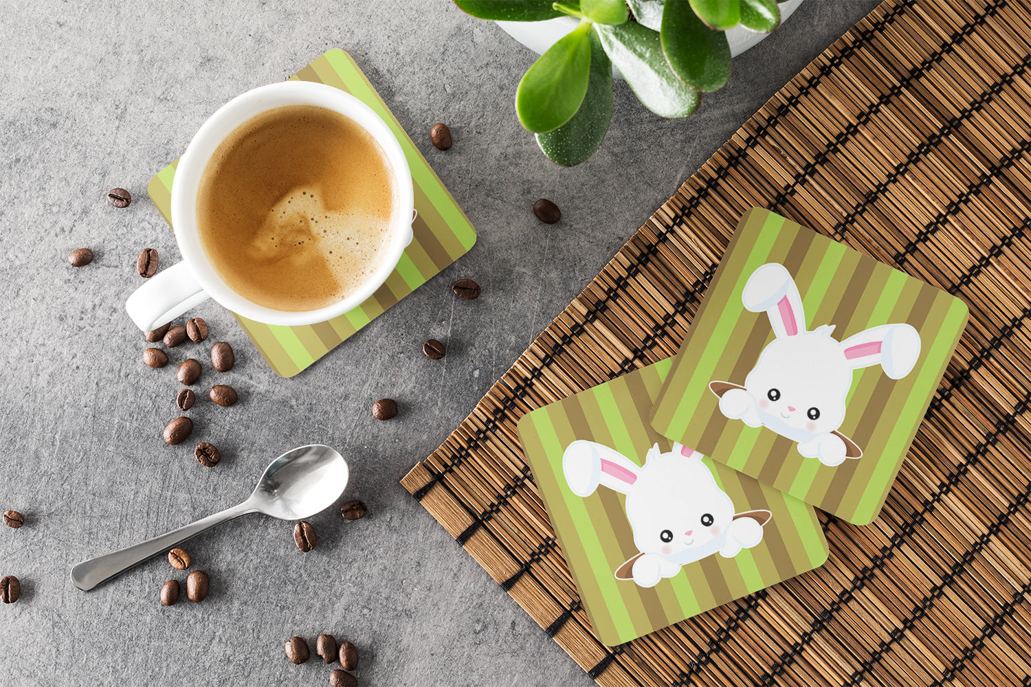 Easter Rabbit Hole Foam Coasters Set of 4 Cup Coasters for Indoor Outdoor, Tabletop Protection, Anti Slip, Mouse pad Material