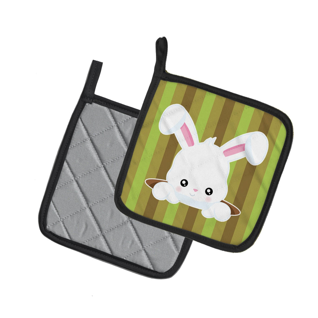 Easter Rabbit Hole Pot Holder Set of 2 Heat Resistant Quilted Hot Pads 7.5 x 7.5 Inch, Insulated Kitchen Trivets for Cooking & Baking