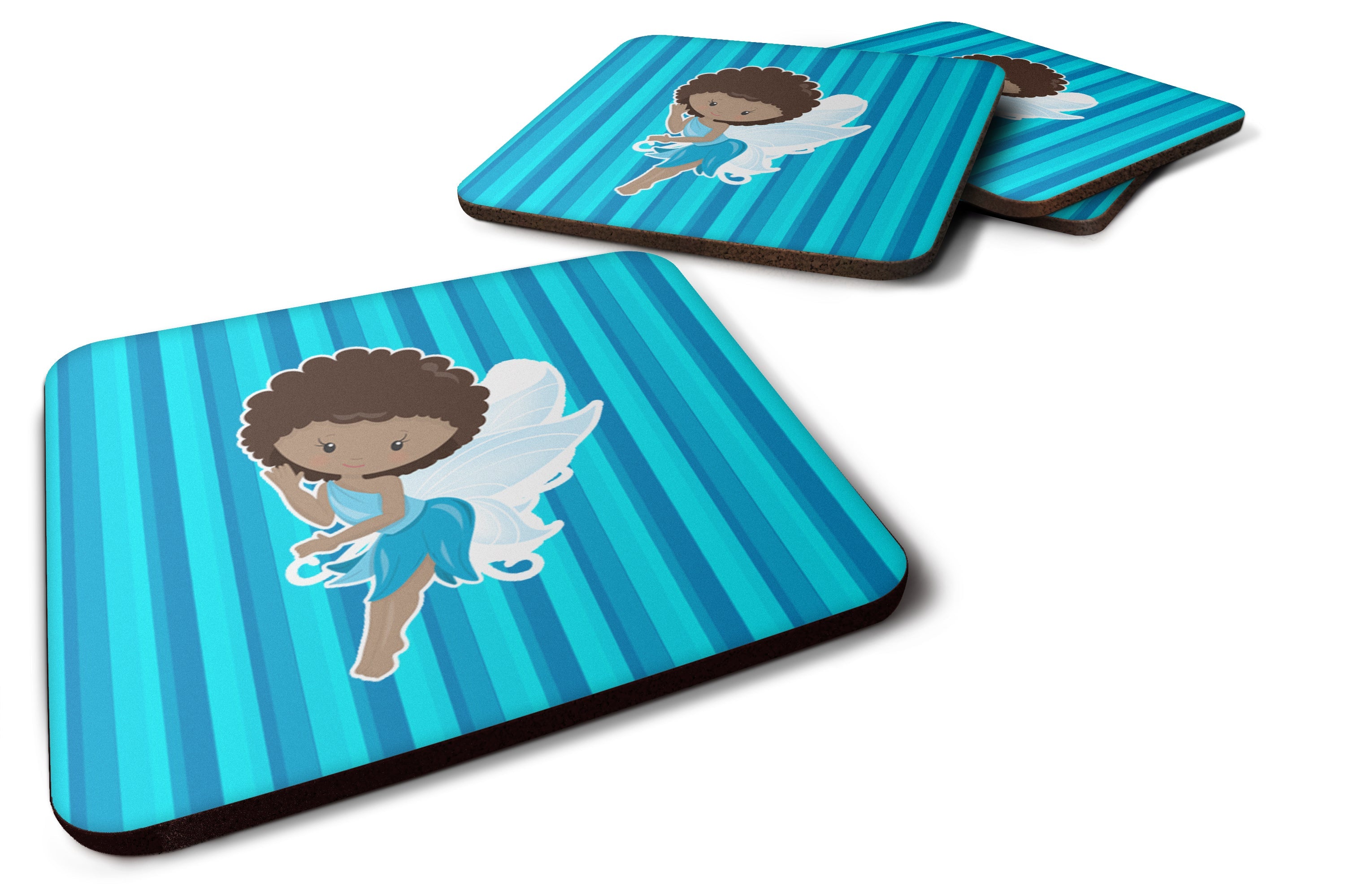 Fairy Blue Stripes Foam Coasters Set of 4 Cup Coasters for Indoor Outdoor, Tabletop Protection, Anti Slip, Mouse pad Material