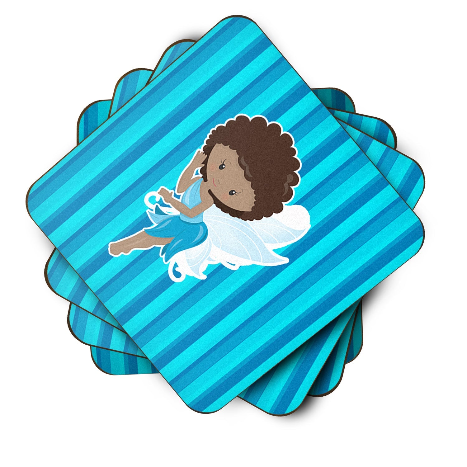 Fairy Blue Stripes Foam Coasters Set of 4 Cup Coasters for Indoor Outdoor, Tabletop Protection, Anti Slip, Mouse pad Material