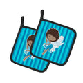Fairy Blue Stripes Pot Holder Set of 2 Heat Resistant Quilted Hot Pads 7.5 x 7.5 Inch, Insulated Kitchen Trivets for Cooking & Baking
