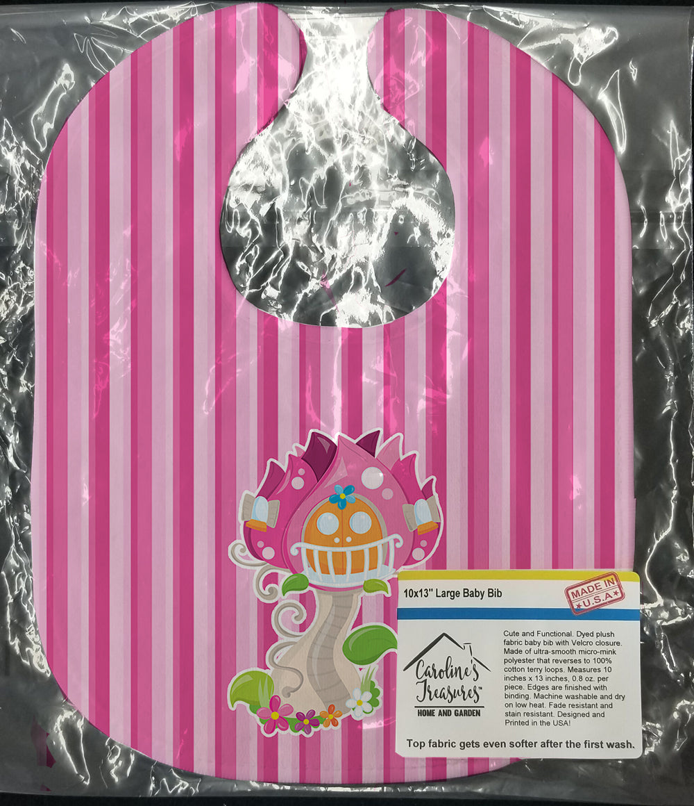 Fairy House Pink Stripes Baby Bib Easy-Clean Baby Bib Baby Feeding Accessory Baby Mealtime Essential, 10 x 13, Multicolor