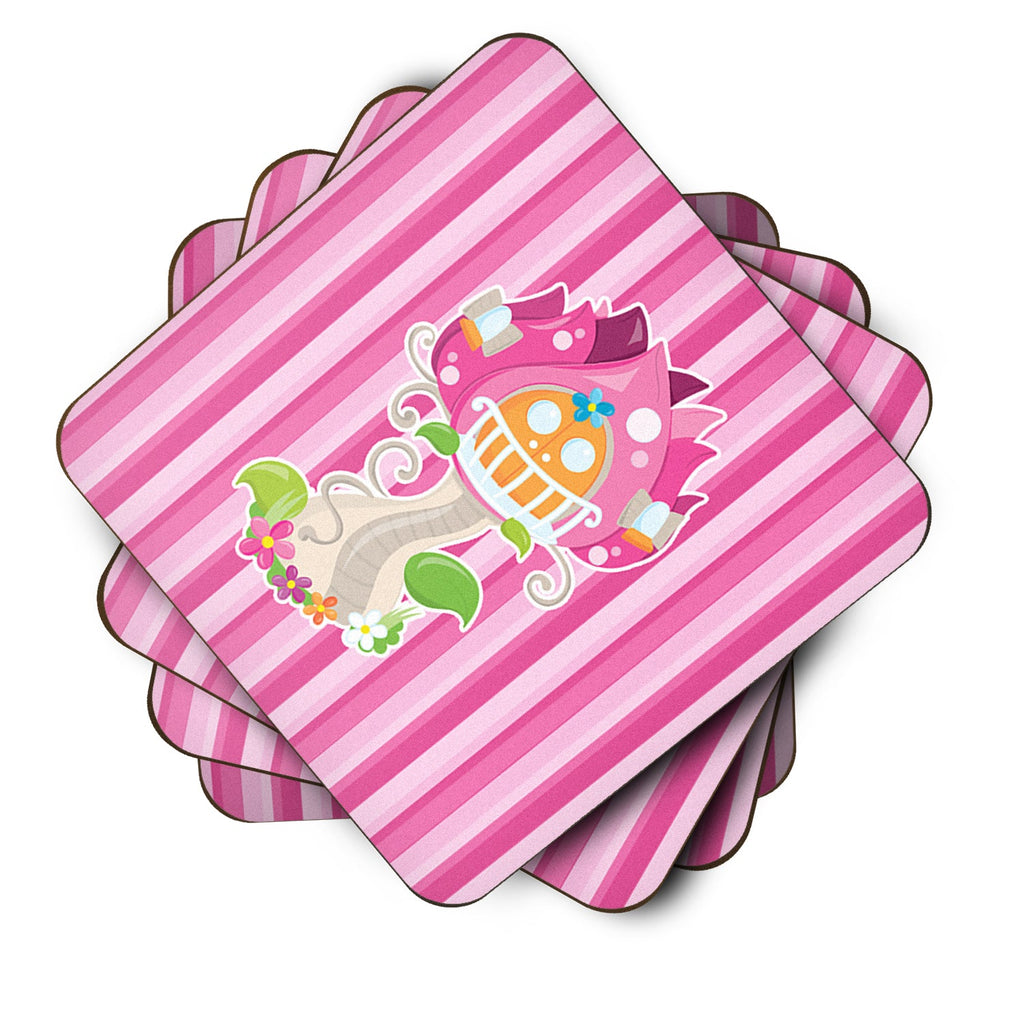 Fairy House Pink Stripes Foam Coasters Set of 4 Cup Coasters for Indoor Outdoor, Tabletop Protection, Anti Slip, Mouse pad Material