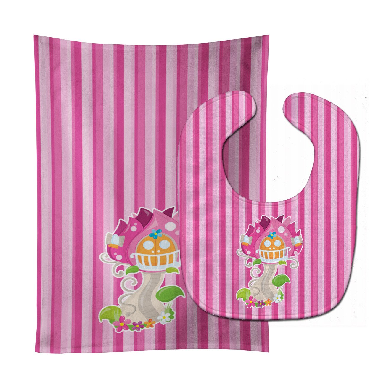 Fairy House Pink Stripes Baby Bib & Burp Cloth Easy-Clean Baby Bib Baby Feeding Accessory Baby Mealtime Essential