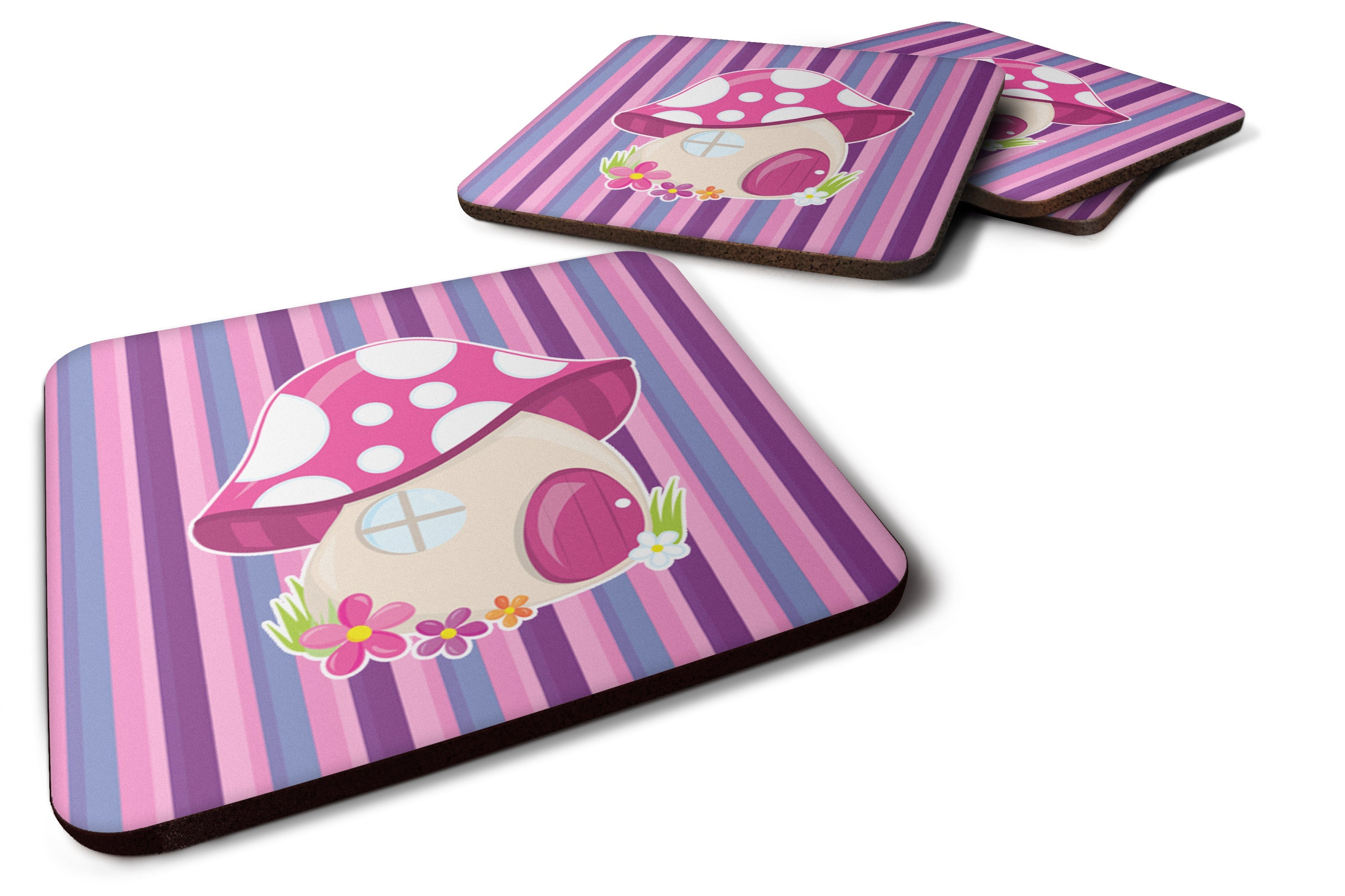 Fairy House Pink and Purple Foam Coasters Set of 4 Cup Coasters for Indoor Outdoor, Tabletop Protection, Anti Slip, Mouse pad Material