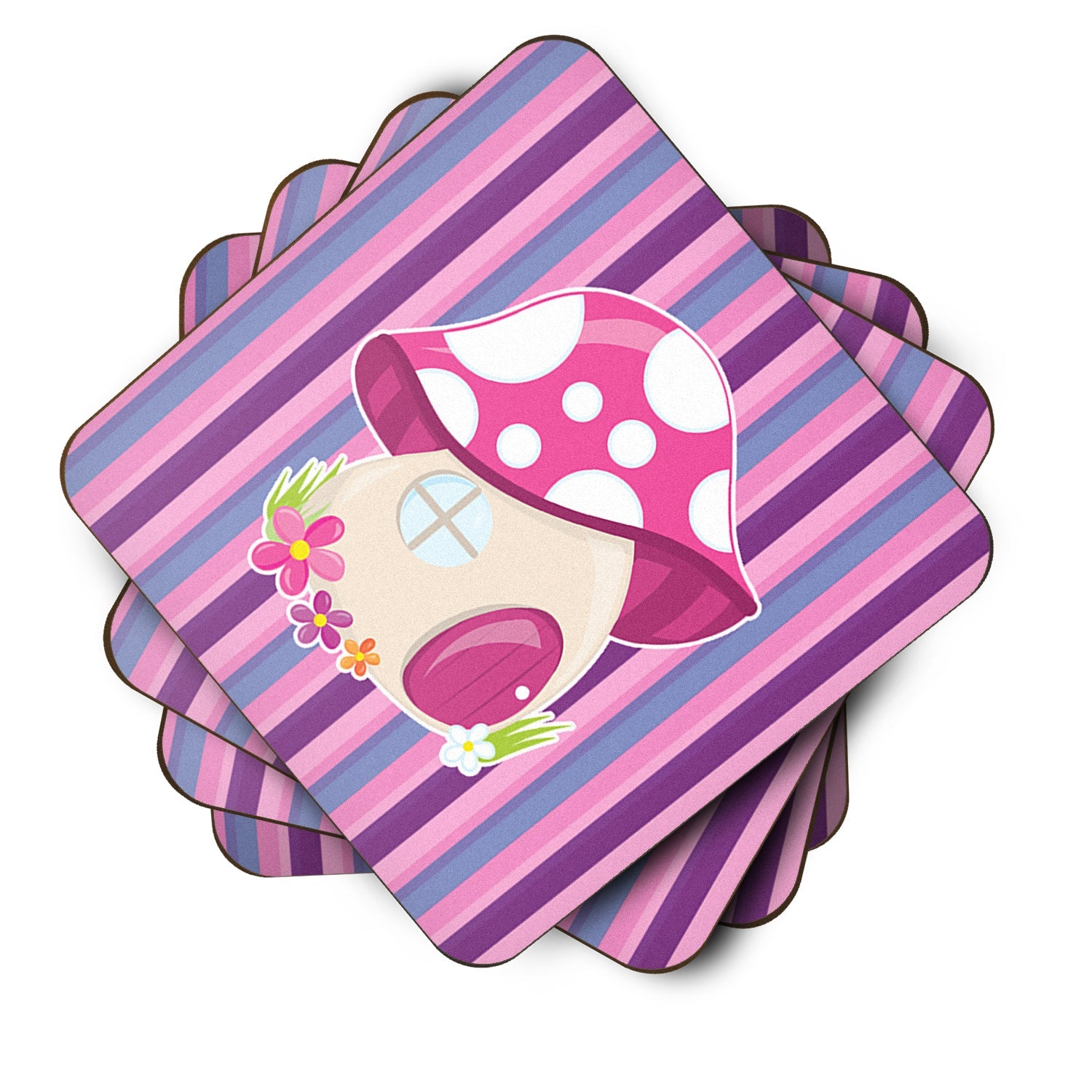Fairy House Pink and Purple Foam Coasters Set of 4 Cup Coasters for Indoor Outdoor, Tabletop Protection, Anti Slip, Mouse pad Material