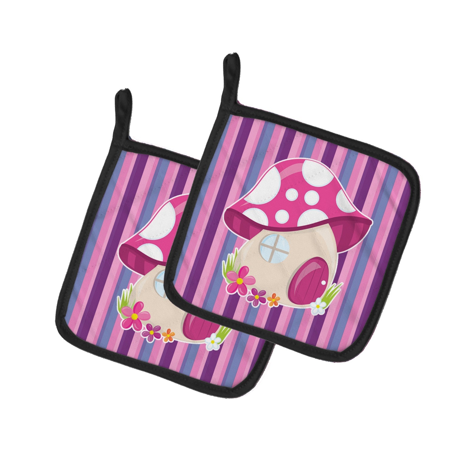 Fairy House Pink and Purple Pot Holder Set of 2 Heat Resistant Quilted Hot Pads 7.5 x 7.5 Inch, Insulated Kitchen Trivets for Cooking & Baking