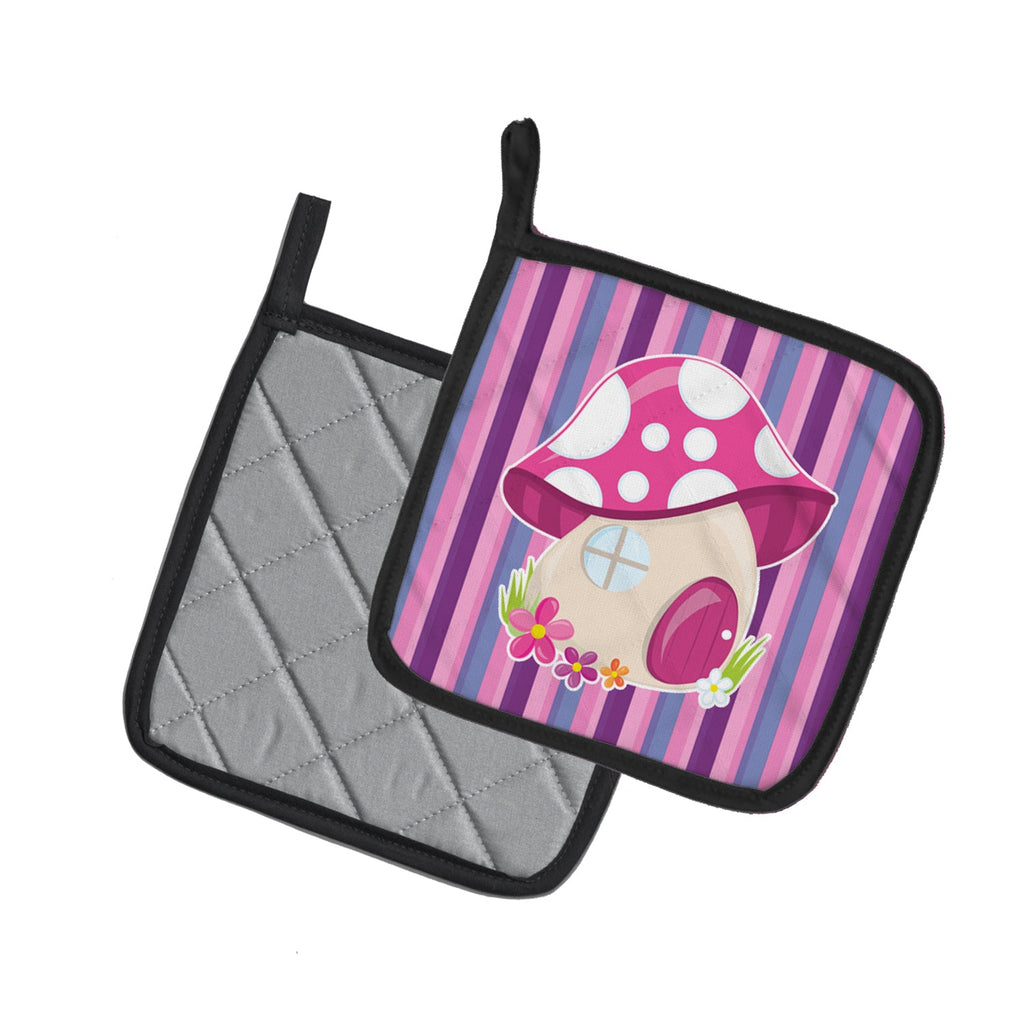 Fairy House Pink and Purple Pot Holder Set of 2 Heat Resistant Quilted Hot Pads 7.5 x 7.5 Inch, Insulated Kitchen Trivets for Cooking & Baking