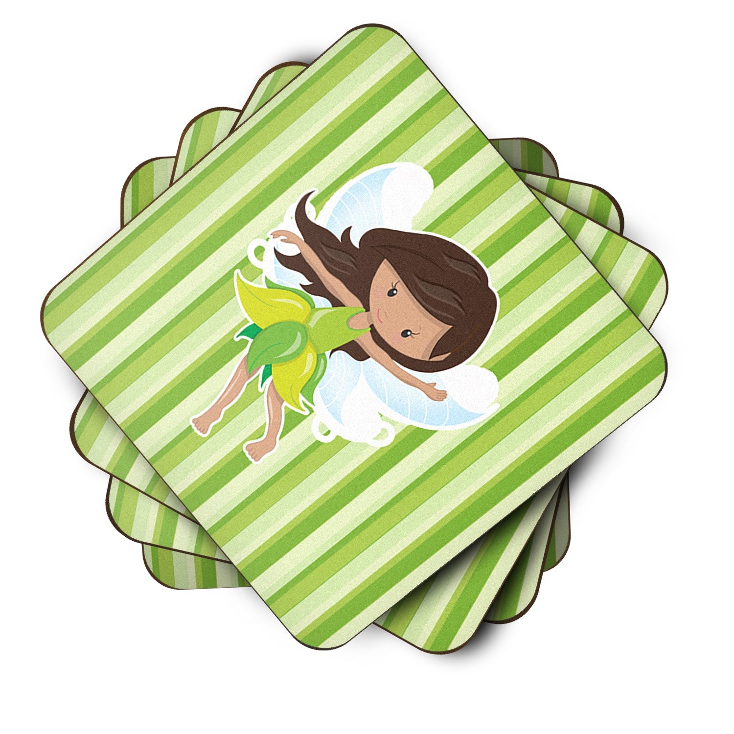 Fairy Green Stripes Foam Coasters Set of 4 Cup Coasters for Indoor Outdoor, Tabletop Protection, Anti Slip, Mouse pad Material