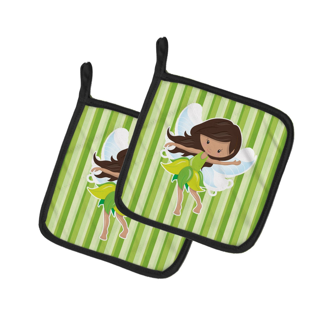 Fairy Green Stripes Pot Holder Set of 2 Heat Resistant Quilted Hot Pads 7.5 x 7.5 Inch, Insulated Kitchen Trivets for Cooking & Baking
