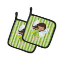Fairy Green Stripes Pot Holder Set of 2 Heat Resistant Quilted Hot Pads 7.5 x 7.5 Inch, Insulated Kitchen Trivets for Cooking & Baking