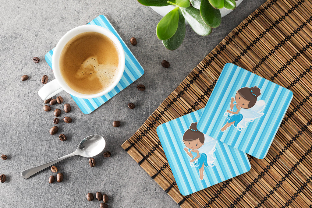 Fairy Blue Stripes Foam Coasters Set of 4 Cup Coasters for Indoor Outdoor, Tabletop Protection, Anti Slip, Mouse pad Material
